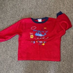 Carter's Red and Blue Long Sleeve Tee with Helicopter Design